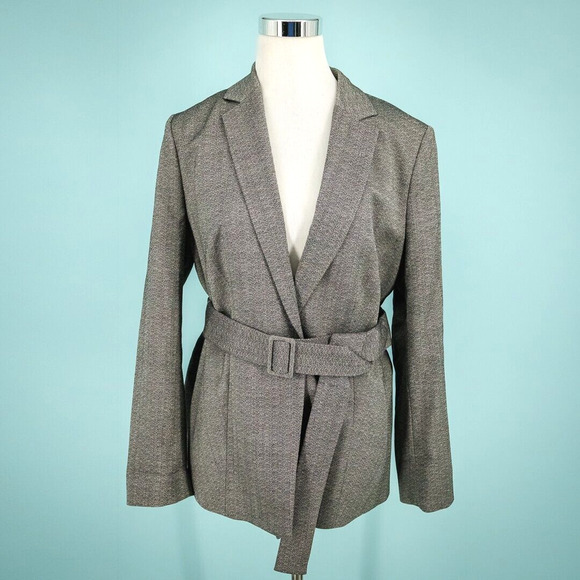Hugo Boss Size 12 Jalesa Belted Button Front Long Sleeve Wool Blazer Jacket - Picture 1 of 9